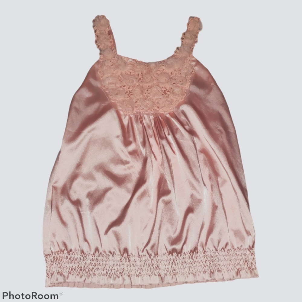 Wet Seal Vintage Y2K Pink Satin Rosette Baby Doll Tank Top - Size Small